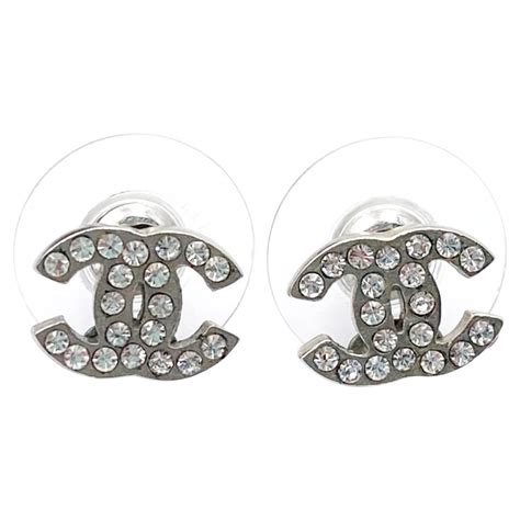 silver chanel earrings cc|silver Chanel clip on earrings.